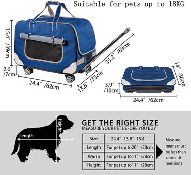 Переносний переноска для тварин з телескопічною ручкою, блакитна. Ідеально для собак та котів.