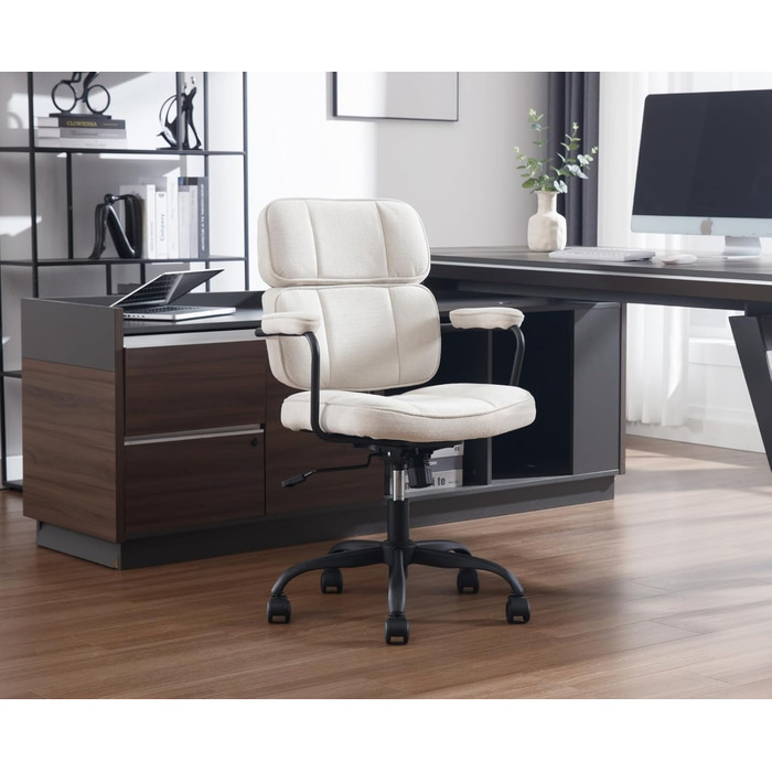 Крісло офісне, комп'ютерне, для дому, з регулюванням висоти, 360° обертання, з підлокітниками, з екошкіри, бежеве