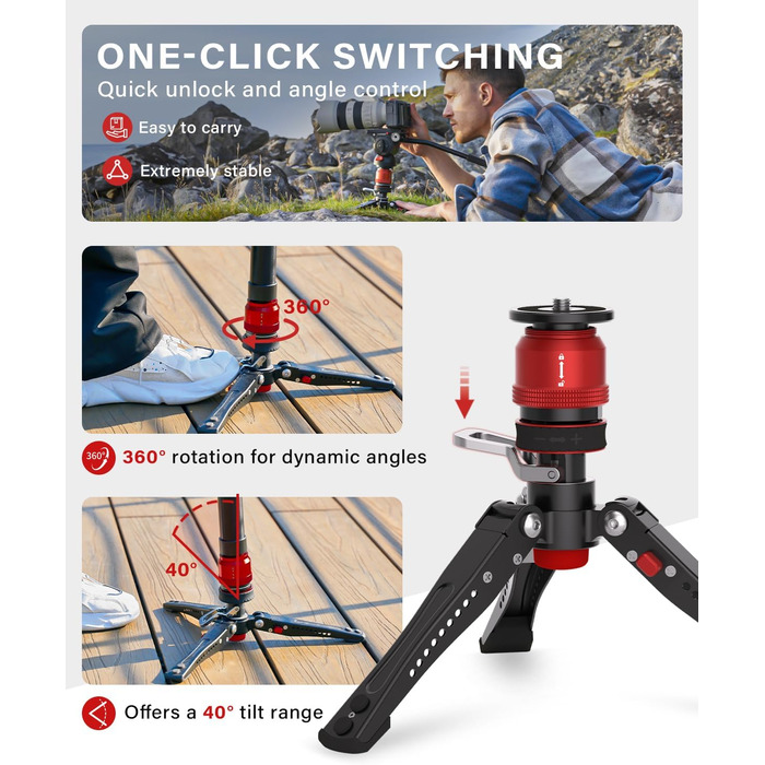 Штатив монопод IFOOTAGE Cobra 3 C180F-P з вуглецевого волокна, 181 см, максимальне навантаження 8 кг