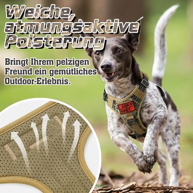 Нагрудник для собак Rabbitgoo середнього розміру, анти-тяга, регульований, з ручками, міцний, тактичний, з металевими пряжками, камуфляжний, коричневий (M, 1 шт.)