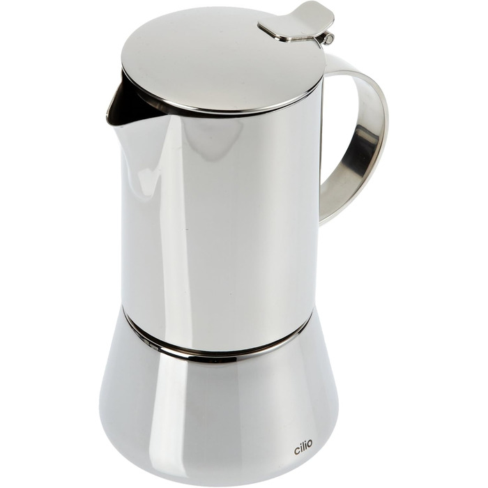 Cilio AIDA Espresso Maker 4 Cups | Polished Stainless Steel | Suitable for all stovetops, including induction | Ø 9cm, H:17.5cm | Italian Coffee Machine | Cafetera Polished Stainless Steel 4 Cups