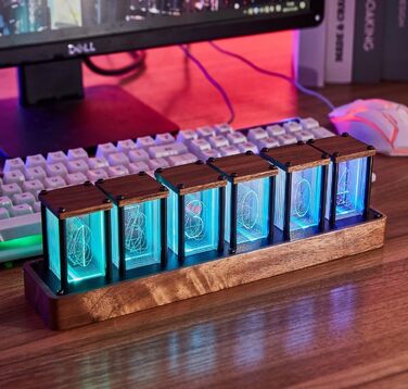 LED-годинник ClocTeck у стилі Nixie, цифровий ретро-годинник з Wi-Fi, будильник, 12/24 год, готовий до використання, подарунок