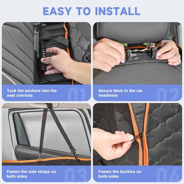 Захист для сидіння автомобіля для собак - килимок для заднього сидіння з жорстким дном, 181 кг, водовідштовхувальний, з сіткою, чорний, для позашляховиків та пікапів, розмір L (147x75 см)