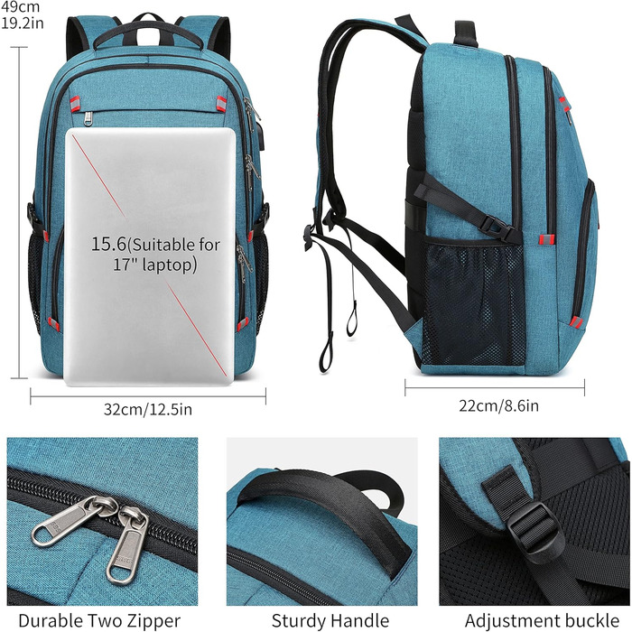 Рюкзак Cafele з RFID захистом та USB зарядкою для ноутбука, 17.3 дюйми, синій