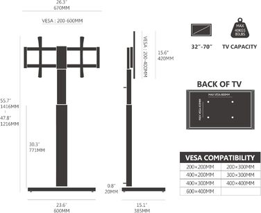 FITUEYES Adjustable Swivel TV Stand with Wood Base - Fits 32-70 inch TVs up to 40kg, VESA 400x600, Khaki