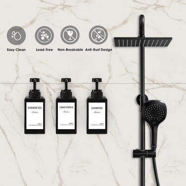 Дозатор для мила Anhow 3er PETG на стіну, набір з 3 шт. без свердління, зелений, 450 мл, з 16 водонепроникними етикетками для кухні/ванної кімнати