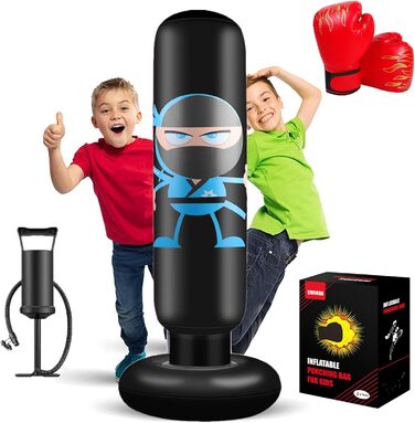 Дитячий боксерський мішок EIVONDA 160см з рукавичками та насосом для боксу, MMA, карате, таеквондо. Чорний