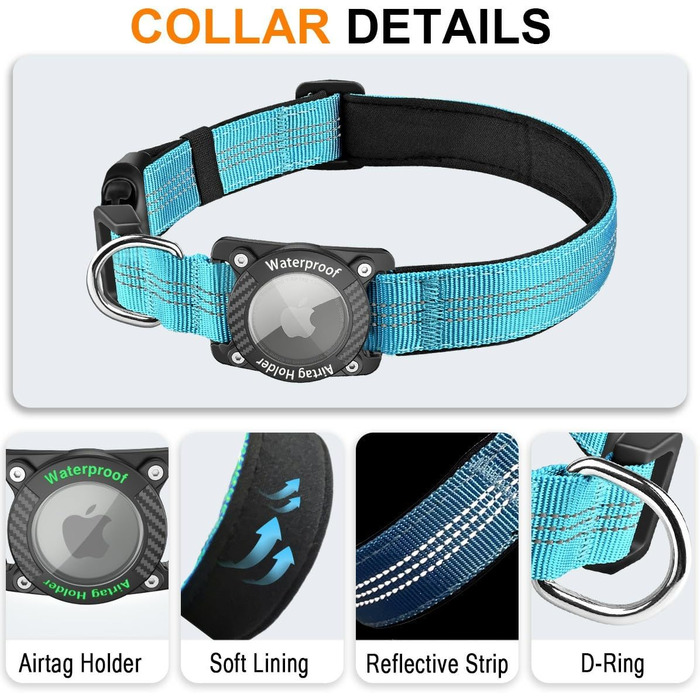 Нашийник для собак з AirTag, водонепроникний чохол, GPS трекер, сумісний з Apple AirTag, синій, розмір S (27-34.5 см)