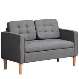 HOMCOM 2-Seater Sofa Fabric Sofa Loveseat with Removable Cushions Made of Rubberwood and Cotton in Grey 117x62x78 cm for Living Room