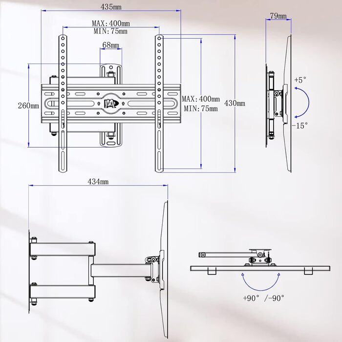 Кріплення для телевізора Mounting Dream MD2432-03: поворотне, нахильне, висувне, для телевізорів/моніторів 26-60 дюймів (до 27 кг), VESA 400x400 мм