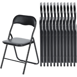 LuxNook 2-Piece PVC Folding Chair, Folding Stool with Cushion, Strong Metal Frame, Camping Chair, Foldable Chair, Office Chair, Space-Saving Desk Chair for Guest, Holds up to 150kg (12pcs, Black)