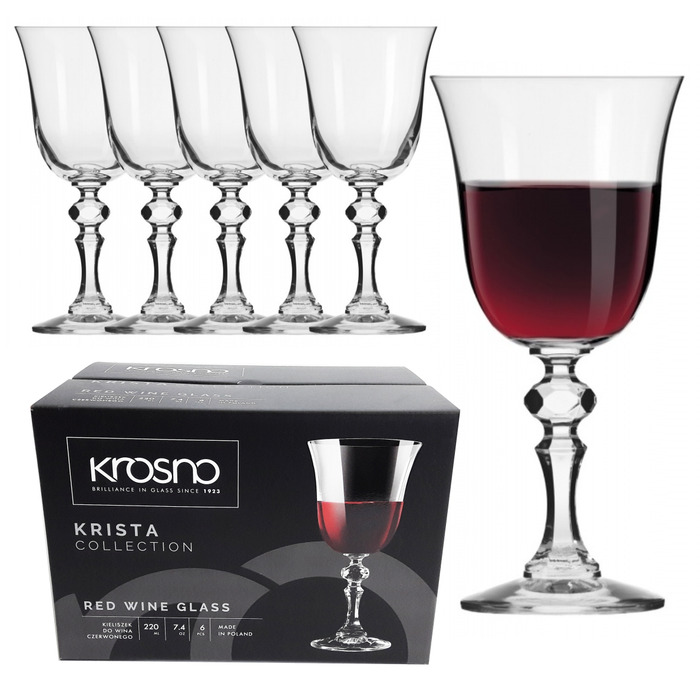 Келихи для червоного вина Krosno Krista, прозорі, 220 мл, 6 шт.