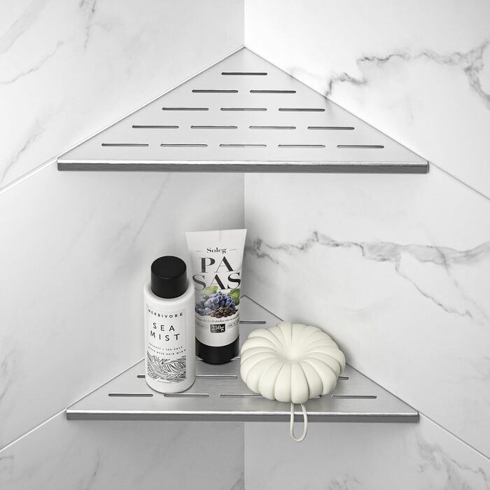Bernkot Eck Duschregal, Edelstahl 304 Bathroom Shelf for Tiled Walls, Recessed Shelf for Bathroom Renovation (Brushed, 254mm - 2 Pack)