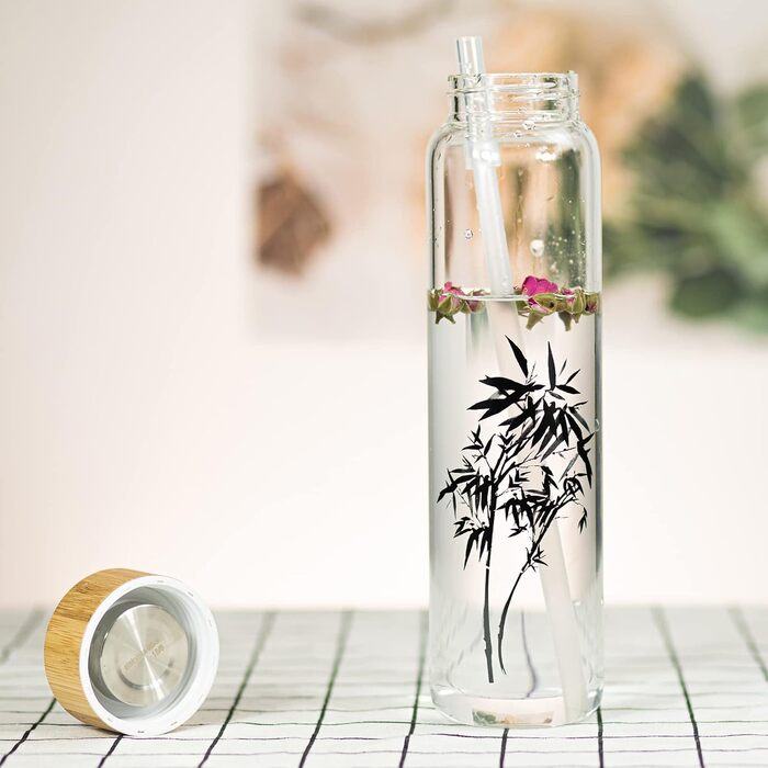 Glass Drinking Bottle 1l Glass Water Bottle with Bamboo Lid 1 Liter (1000ml) (Bamboo 1liter)
