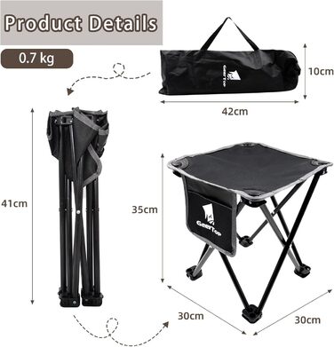 Легкий складаний стільчик для кемпінгу GEERTOP: компактний, портативний, для риболовлі, відпочинку на природі, саду, пляжу (чорний)