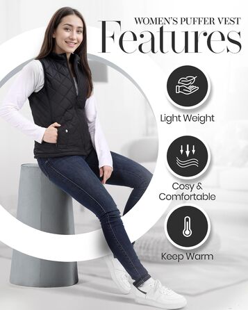 Жіноча пуховестелька NY Threads, обтислий крій, легка, з коміром-стійкою, стеганий, на блискавці, колір чорний