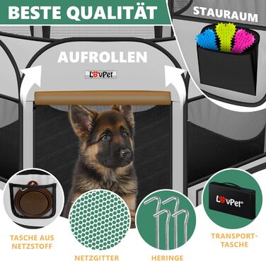 LOVPET® Pop-Up Dog Playpen with Bowl & Fleece Blanket - Portable Indoor/Outdoor Pet Pen for Small Dogs & Cats - Oxford Fabric