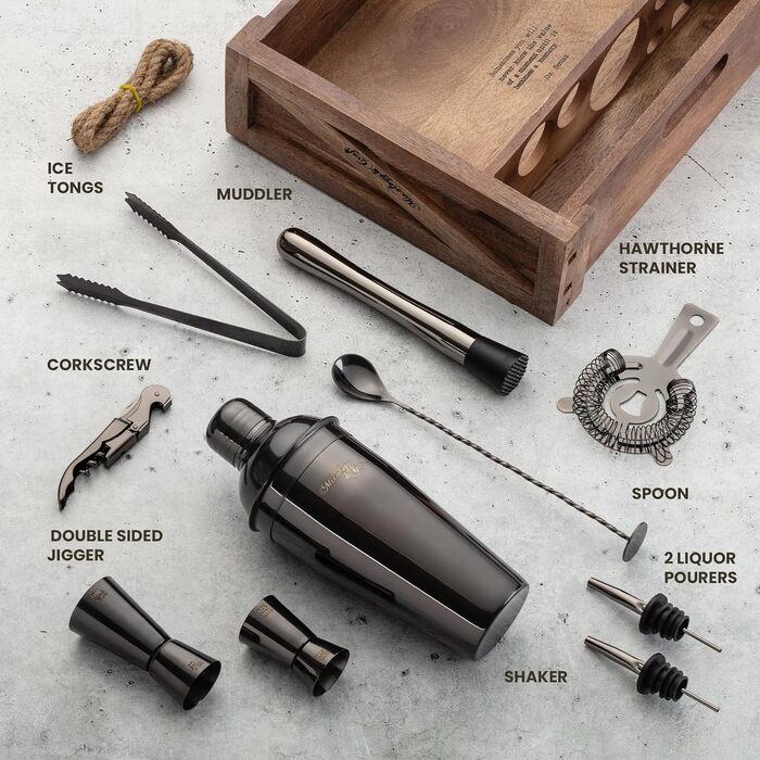 Набір для приготування коктейлів Mixology & Craft Cocktail Shaker Set 11-tlg. - Набір для коктейлів з нержавіючої сталі з барним аксесуаром - Чорний Gun-metal