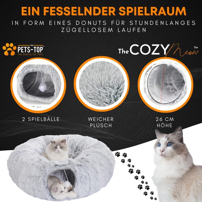 Round Cat Tunnel with Sleeping Area, XXL Large Cat Tunnel, Crinkle Tunnel, Cat Tunnel XXL Ultra Soft Round Donut Shape with Play