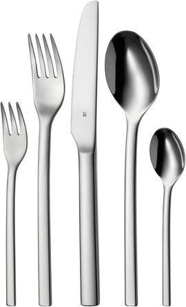 WMF Tavira Cutlery Set, 12 Place Settings, 60-Piece, Monobloc Knives, Polished Cromargan Stainless Steel, Shiny, Dishwasher-Safe