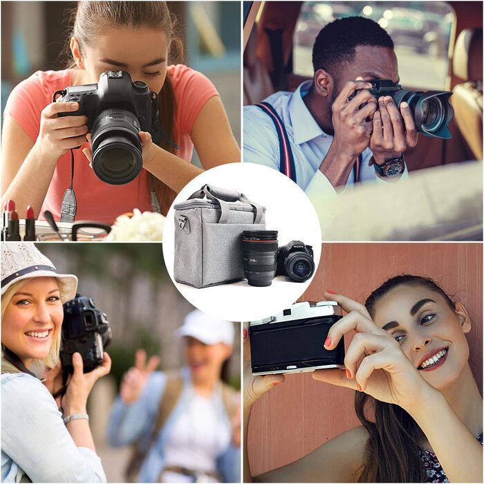 Сумка фотографічна FOSOTO для DSLR/SLR камер з відділеннями та захистом від дощу, сіра - для Canon, Sony, Nikon