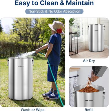 Органайзер для корму для собак 35 lbs з нержавіючої сталі з дерев'яним кришкою та ручкою з кераміки, великий контейнер для корму для собак та котів, зберігає свіжість, легко миється