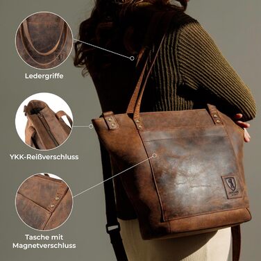 Сумка жіноча шкіряна через плече Berliner Bags Verona Vintage (Earth) - велика шопер сумка з YKK блискавкою