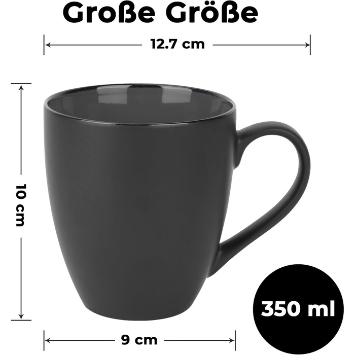 MIAMI - 6 x 350 ml Coffee Cups/Coffee Mugs Set - Set of 6 Modern Cups - Le Papillon Collection (Black)