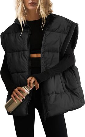 Жіноча велика пухова жилетка SenSeryse, стегана, з блискавкою, об'ємні куртки, верхній одяг з кишенями, чорна