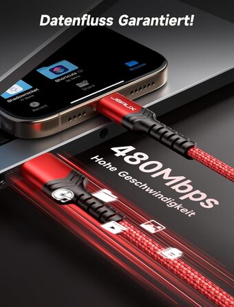 Кабель USB-C JSAUX 3.1A (2 шт. по 2м), 2 шт., червоний, для Samsung Galaxy, iPhone, PS5, CarPlay, нейлон, швидка зарядка