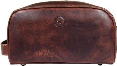 Шкіряна косметичка для чоловіків Aaron Leather — дорожній набір для догляду, темно-коричнева (горіх), з подвійною блискавкою