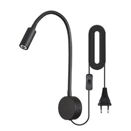 Настінний світлодіодний світильник для читання 3W теплий білий 3000K чорний з вимикачем на шнурі