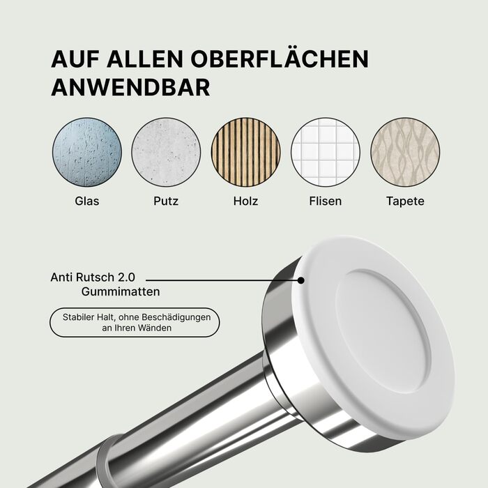 Штанга для душу без свердління 90-160 см, срібна, Ø 25 мм, телескопічна – для ванни, душу та перегородки, 1 шт.