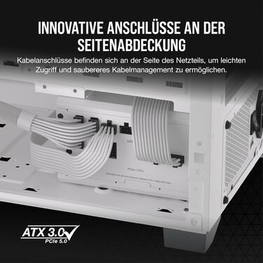 Блок живлення Corsair RM1000x Shift 1000W, ATX 3.1 & PCIe 5.1, 80 Plus Gold, повністю модульний, бічні роз'єми, білий