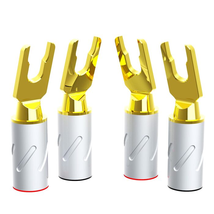 Набір позолочених роз’ємів-шпильок для акустичних кабелів Monosaudio SY1508G, чиста мідь, для кабелів 8-20AWG (до 4мм), 8 шт.