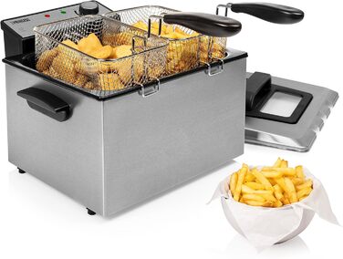 Princess Fritteuse – 3270 Watt, 5 Liter, Thermostat, 3 Fry Baskets, Cold Zone, 6-7 People, 185000, Grey