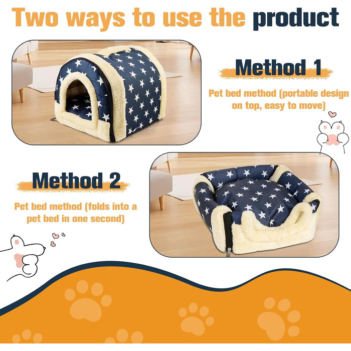 Кіт Хаус Індор, Тепле Гніздо-Печера для Кітів, 2-в-1, Ліжко-Печера для Кітів та Маленьких Собак з Знімним Подушечкою, Прати, 37x32x30 см