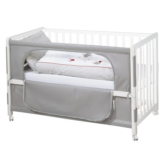 Crib Attachment Bed 60 x 120 cm - Adam & Eule Room Bed - Baby cot to be attached to parent's bed - Includes mattress, bedding, canopy - Mobile & Height adjustable - Wood white / Adam & Eule 126L x 66W x 157H cm