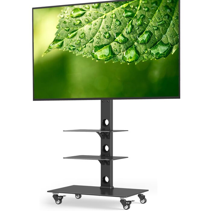 Стійка для телевізора BONTEC мобільна 30-70 дюймів, до 40 кг, VESA 600x400, з полицями з загартованого скла