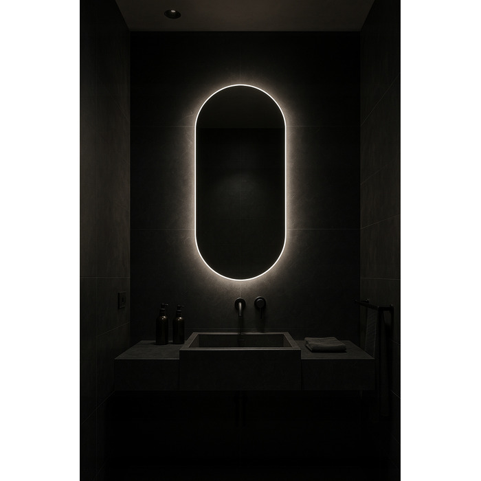 Овальне LED-дзеркало LUNA 60x80 см, вологозахищене IP65, вертикальний/горизонтальний монтаж