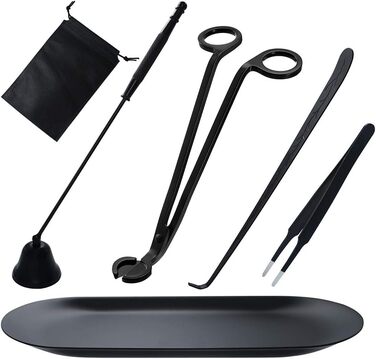 Laffeya Candle Accessory Set 6-in-1 – Candle Snuffer, Wick Trimmer, Wick Spoon, Tweezers, Storage Bag, and Plate Stand