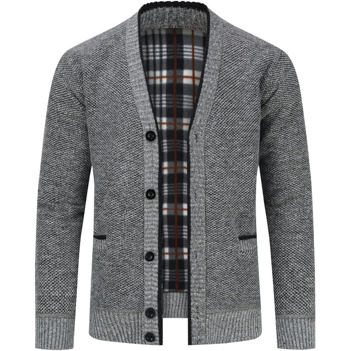 Чоловічий кардиган Allthemen з V-подібним вирізом, з підкладкою, на кнопках, грубий трикотаж, теплий перехідний жакет (4XL, світло-сірий)