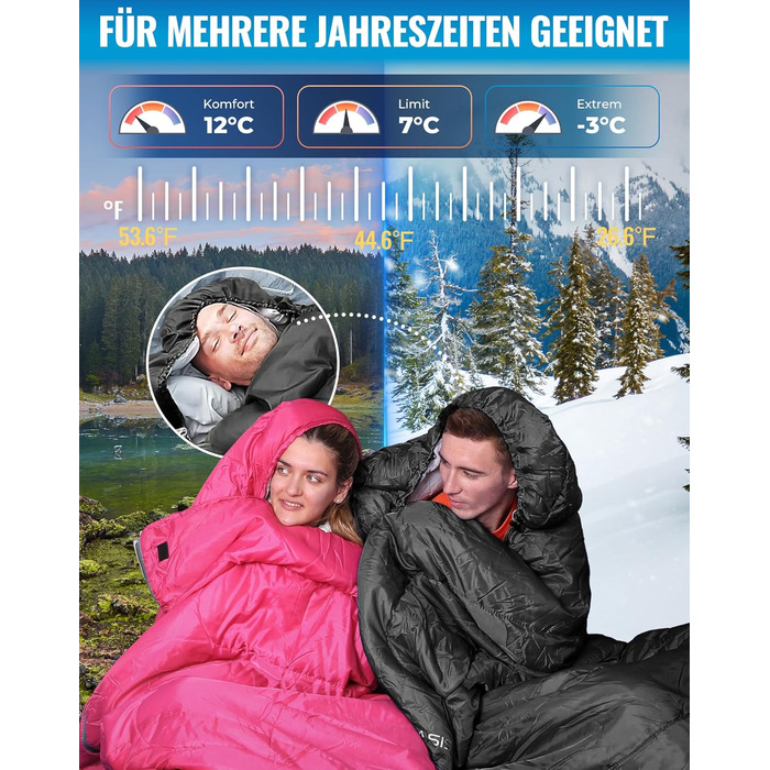 Сплячий мішок KingCamp Oasis для кемпінгу, 3-4 сезони, водовідштовхувальний, легкий, для дітей та дорослих, рожевий, Zip 220×75 см