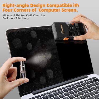 Набір для чищення клавіатури та електроніки, 6-в-1: клавіатура, ноутбук, iPhone, iPad, камера, AirPods. Компактний набір з спреєм та щіткою для екранів. Чорний колір