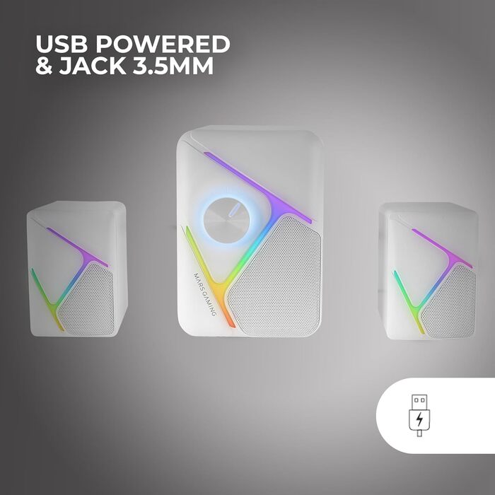 Mars Gaming MS-H21 RGB 2.1 Gaming-Lautsprecher: 35W сабвуфер, 3D звук, USB, 3.5mm, Білий
