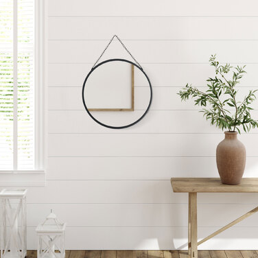 HOMCOM Wall Mirror Makeup Mirror Round Mirror Ø 50 cm with Decorative Mounting, Black Metal and Glass for Bathroom and Hallway