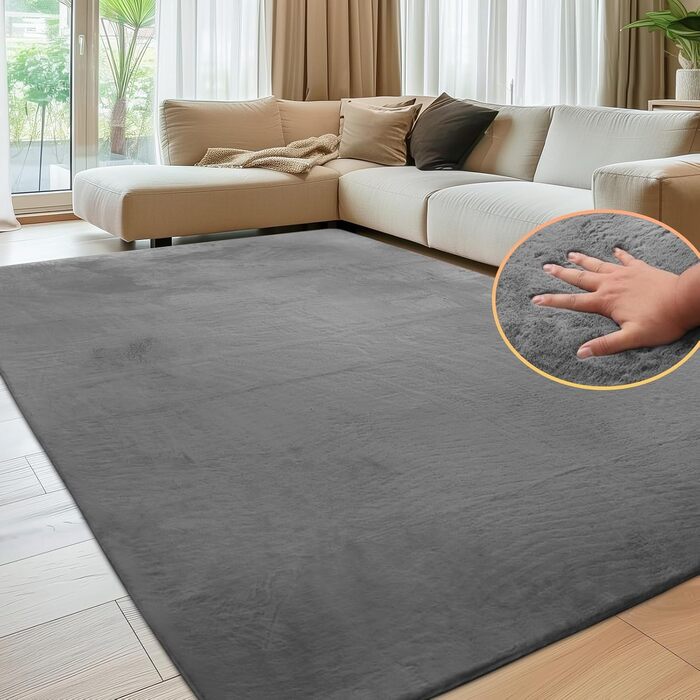 Sour Lemon Soft Rug Living Room, Smooth Rabbit Fur-like Short Pile Non-Slip Rug, Modern Anti-Slip Carpet for Bedroom, Luxurious Room Decoration, Fluffy Rug Area 200x300cm Dark Grey 200x300cm