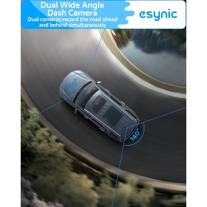 eSynic Mini Dashcam: Автомобільний відеореєстратор з Wi-Fi, 1080P Full HD, 160° Кут огляду, Нічне бачення, G-сенсор, Паркувальний режим, Керування через додаток, 32GB SD-карта в комплекті (Дві камери - передня та задня)