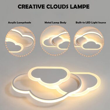 LED Ceiling Light for Kids' Room, Lamp Ceiling, 42CM Ceiling Lamp for Kids' Room, Dimmable with Remote Control, 32W Lamp for Kids' Room Ceiling Light, Clouds for Living Room, Bedroom