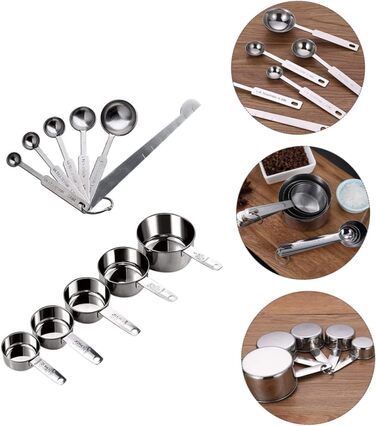 2 Measuring spoons, baking, kitchen machine, cookware, kitchenware, cookrings, saucer, kitchen scales, measuring cup, measuring spoons (scaled, graduated), stainless steel, silver.